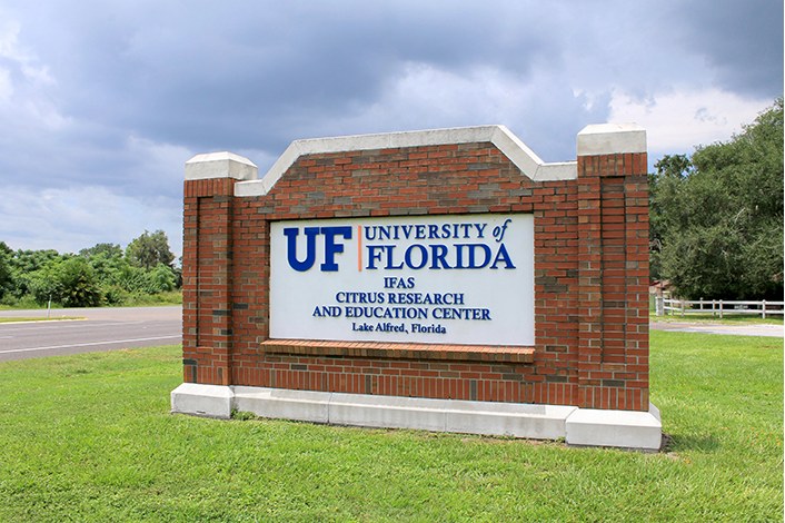 Entrance sign at the University of Florida Citrus Research and Education Center in Lake Alfred